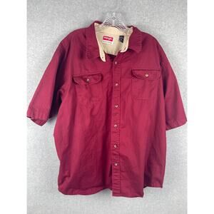 Wrangler Shirt Mens 2XL Red Short Sleeve Button‎ Up Work Shirt Utility